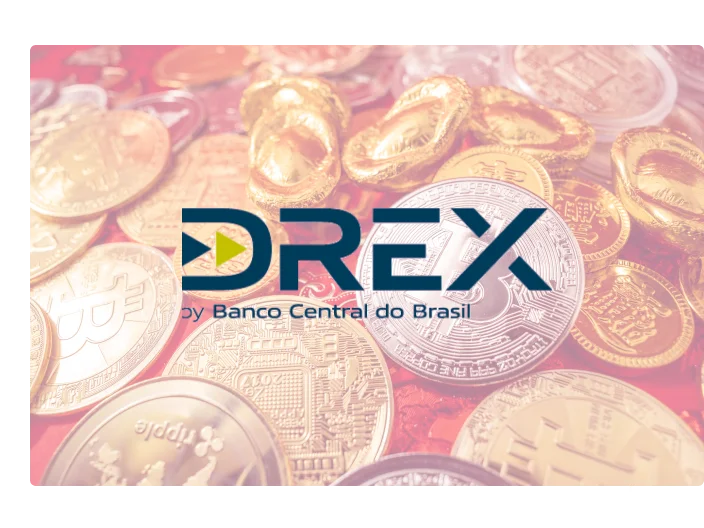 imagem de moedas digitais de fundo é o logo do drex sobrepondo a imagem