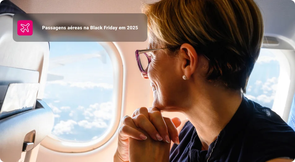 Mulher madura no avião