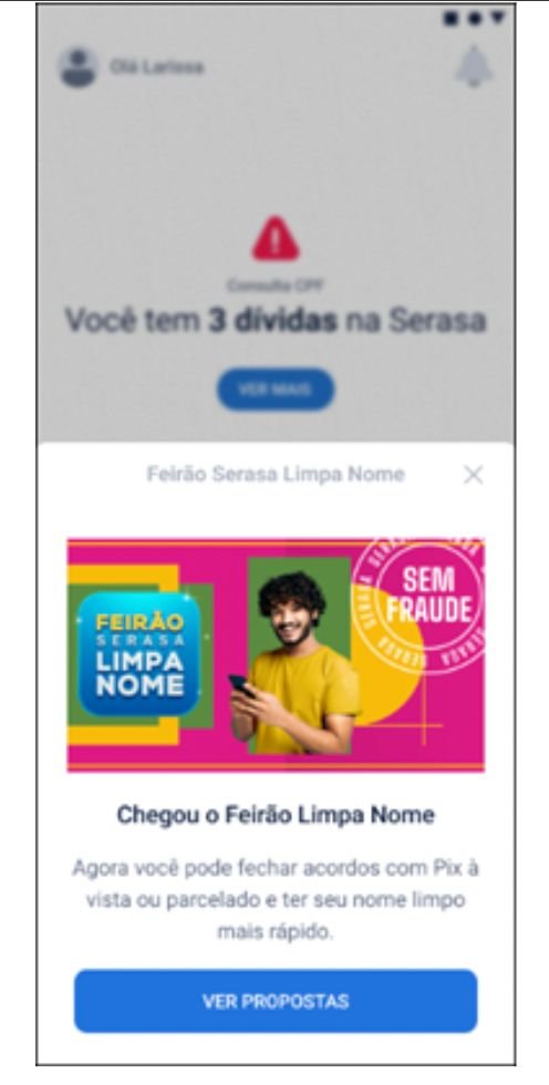 Imagem de um pop up anunciando a chegada do Feirão Limpa Nome