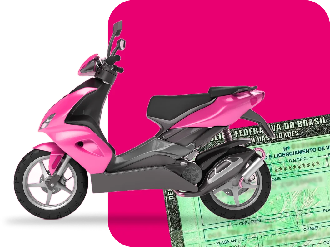 Moto cor de rosa com imagem da CNH