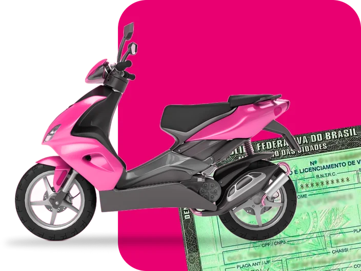 Moto cor de rosa com imagem da CNH