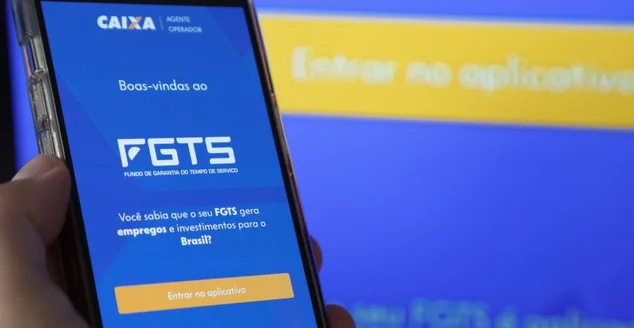 Aplicativo caixa fgts com fundo azul trabalhador seus direitos de receber.