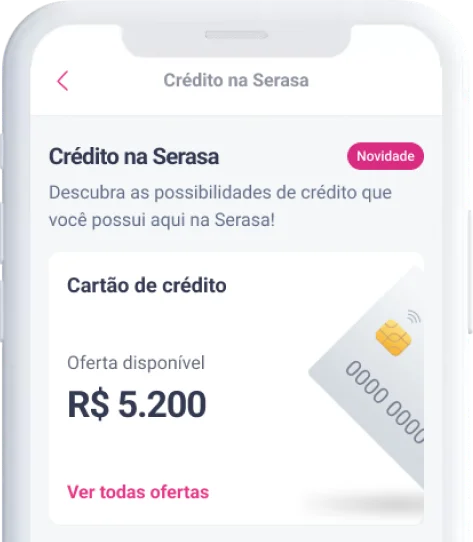 Celular aberto no app da serasa no menu de cartões de crédito