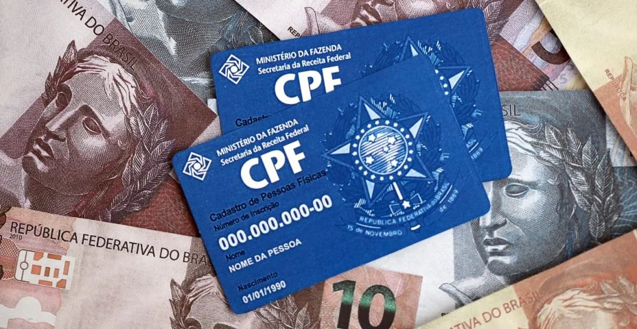 Modelo de documento de cartão CPF azul. O documento garante autenticidade e integridade na comunicação eletrônica entre pessoas no Brasil. Cadastro de Pessoa Física