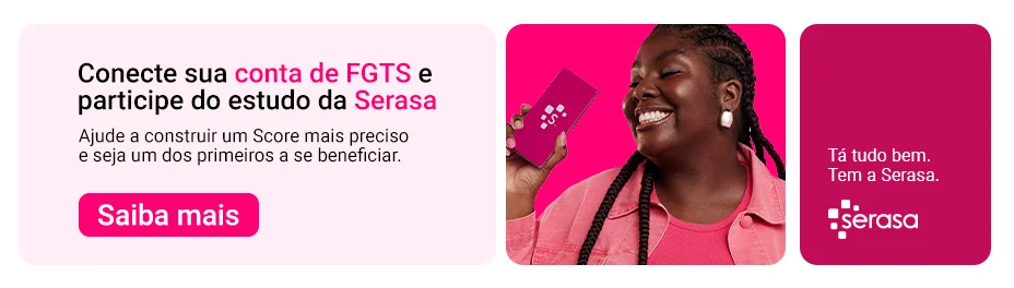 banner com mulher segurando celular e mensagem convidando para participar do estudo de conexão de conta FGTS