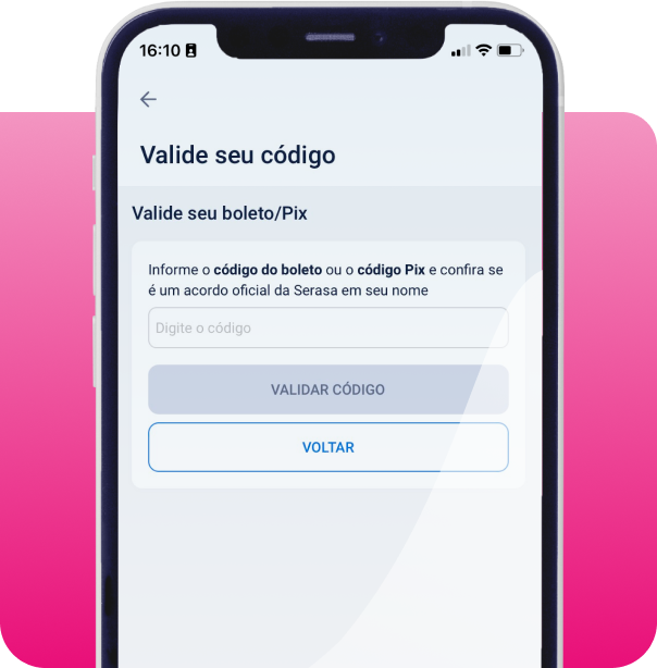 Celular aberto na tela do validador de boletos Serasa