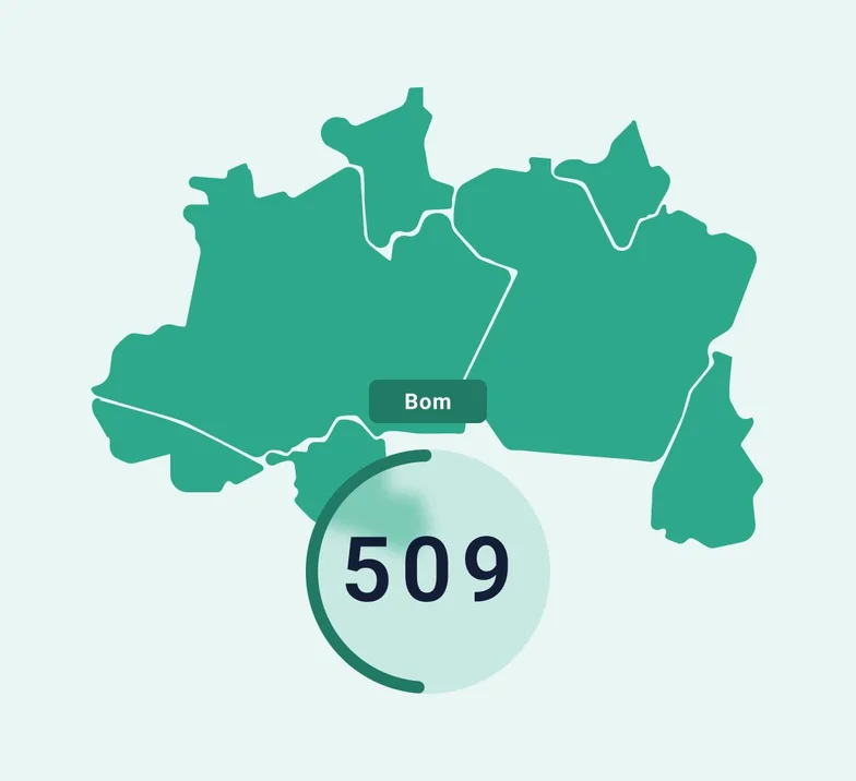 Mapa do Score do Brasil 2025 revela média de score de crédito de 458 na região Norte, com base em dados de comportamento financeiro do consumidor.