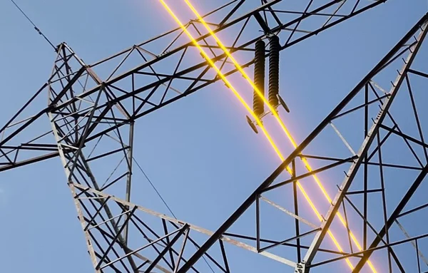 Fluxo de eletricidade através de torres com fios radiantes