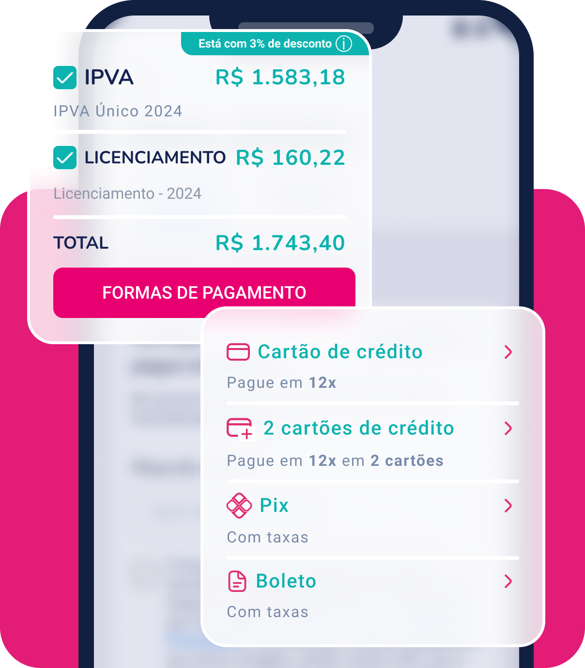 celular mostrando os debitos veiculares