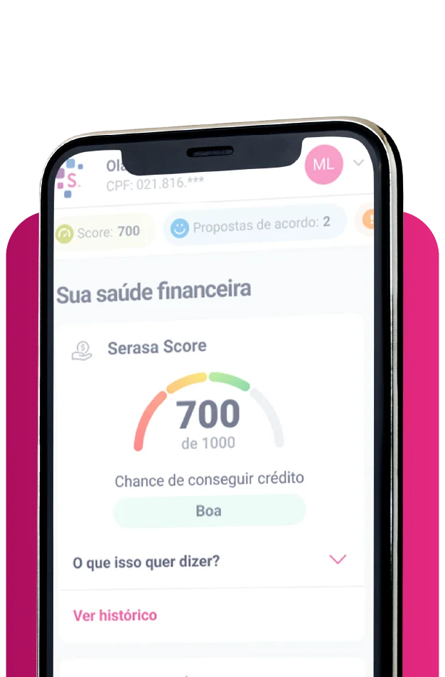 Tela do aplicativo Serasa exibindo como consultar seu Serasa Score