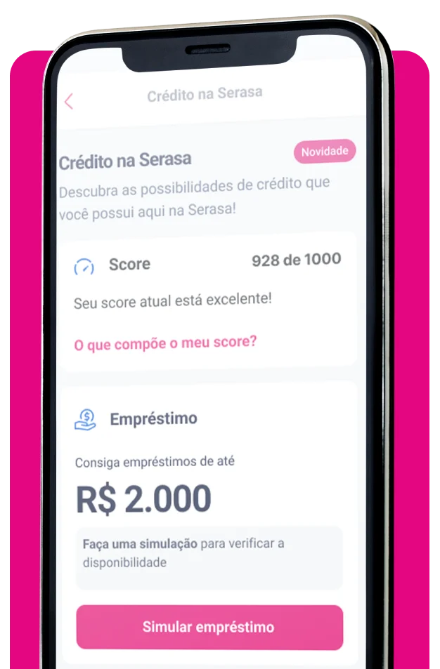 Tela do aplicativo Serasa exibindo simulação de empréstimo sem comprovação de renda