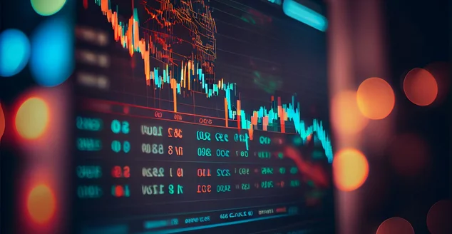 Verificação de investidores profissionais enquanto olha o gráfico financeiro na área de trabalho dos monitores. Empresário analisando gráfico estatístico do mercado de ações ao tomar decisão de investimento no mercado de ações.