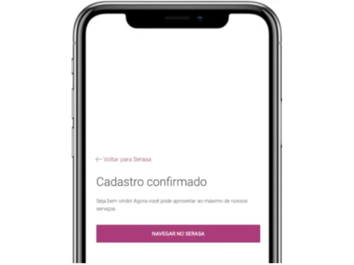 Tela do celular mostrando que o cadastro foi confirmado