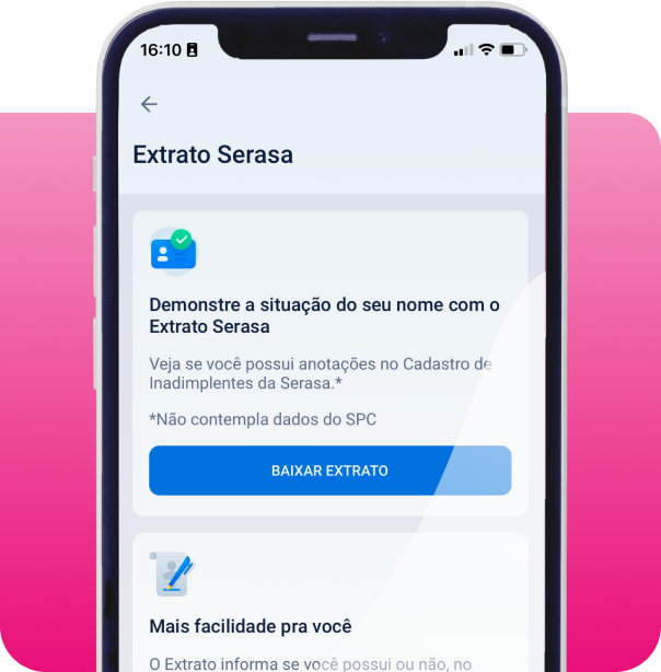 Celular aberto mostrando o Extrato Serasa