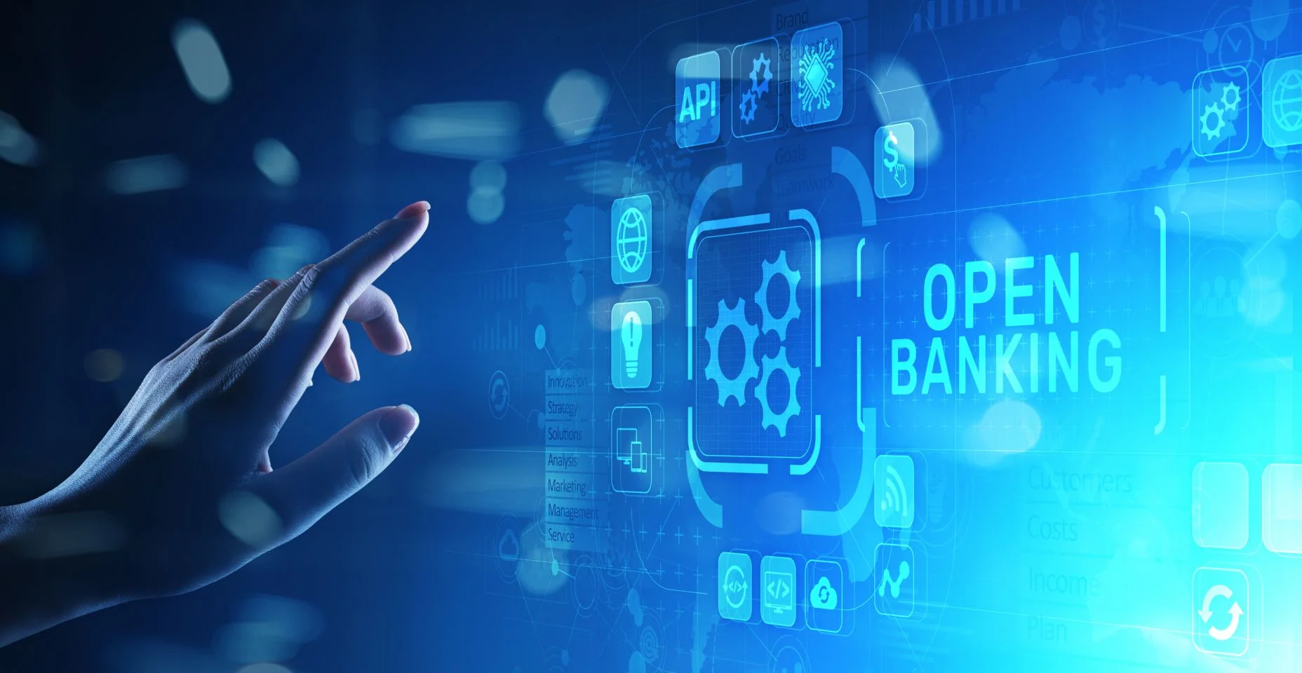 Conceito de fintech de tecnologia financeira bancária aberta na tela virtual.