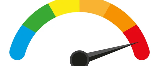 Termômetro medindo as taxas de score com o ponteiro na parte menor mostrando que está com o score baixíssimo