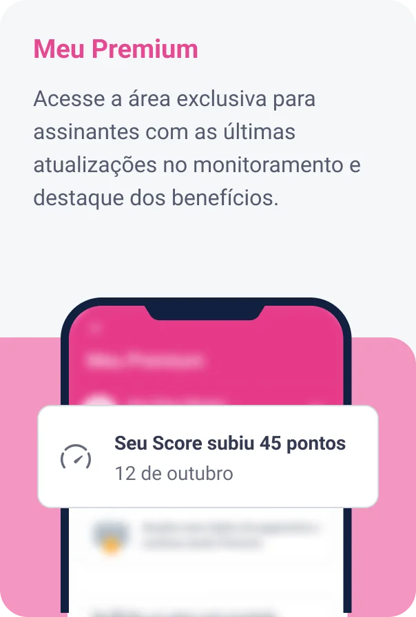 Imagem da tela de um celular com o App Serasa aberto na aba Premium demonstrando a Home do Premium