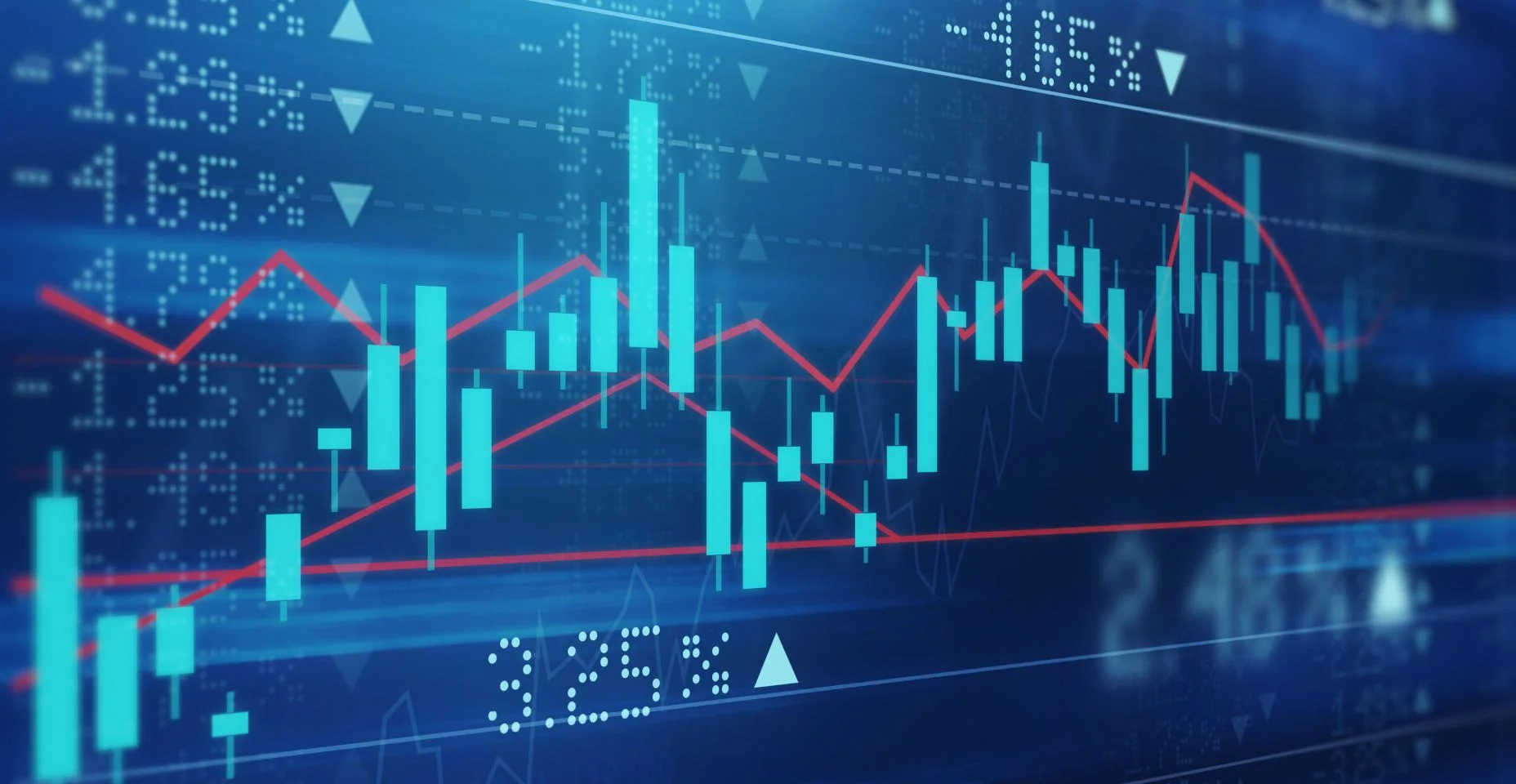 Tiro digitalmente aprimorado de um gráfico mostrando os altos e baixos das ações no mercado de ações