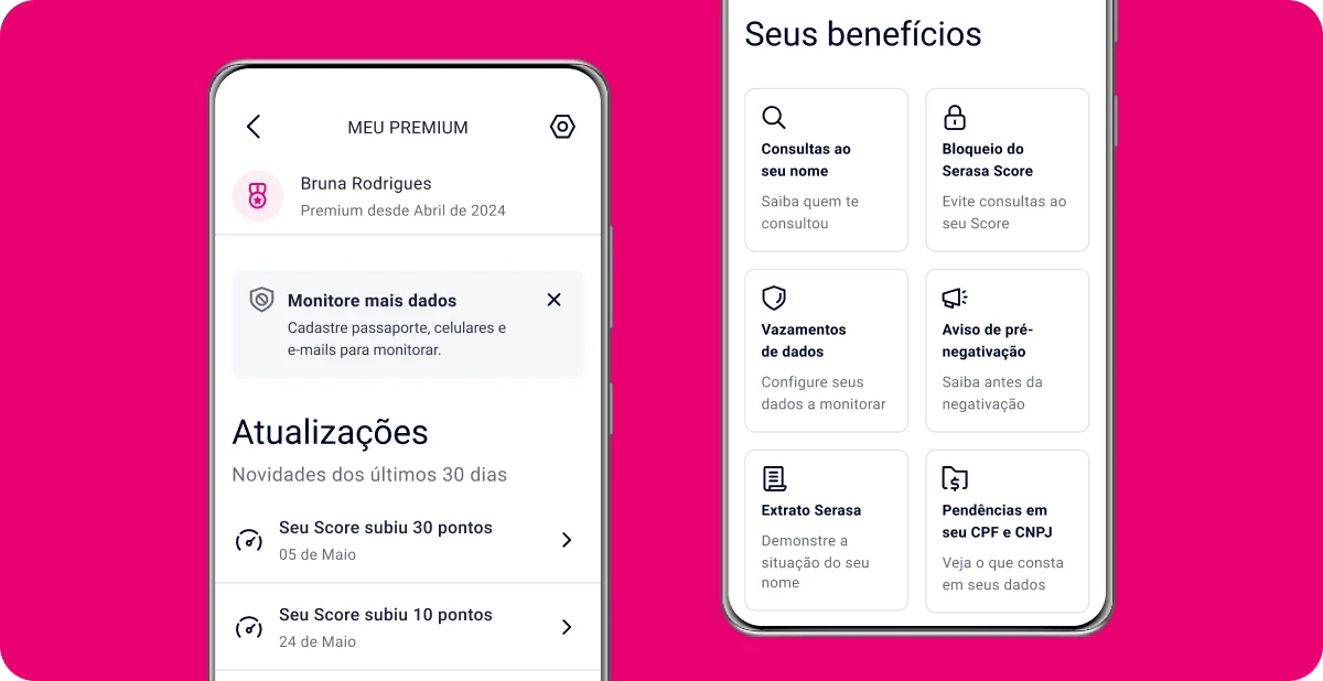 dois celulares com tela do Serasa Premium