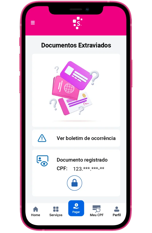 celular com tela de registro de documentos perdidos