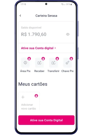 Gif demonstrando como ativar a função Minhas Contas no App da Serasa