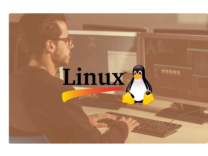 Estudante novo da ciência da computação que desenvolve com seu computador em um sistema do Linux sobre o sistema dobro da tela