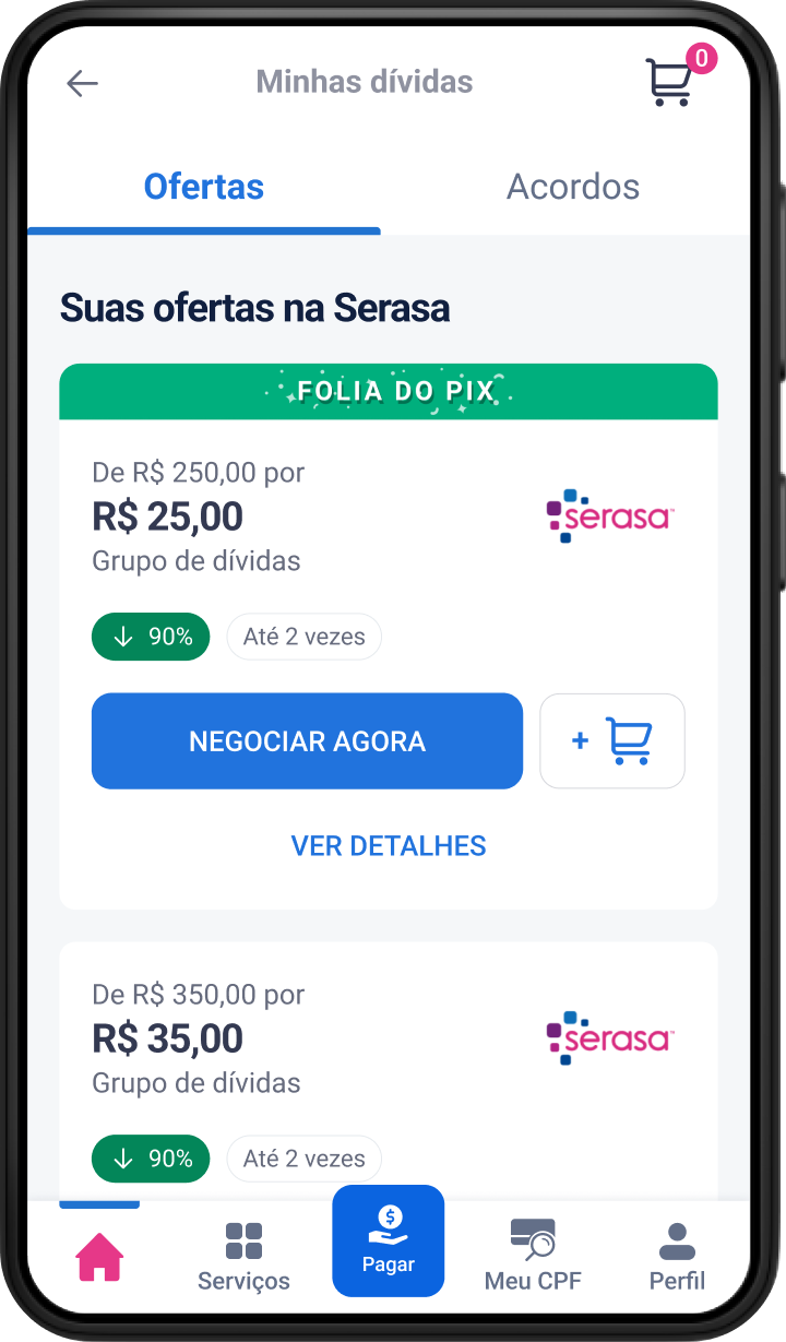 Passo 3 do Carrinho de Ofertas Serasa