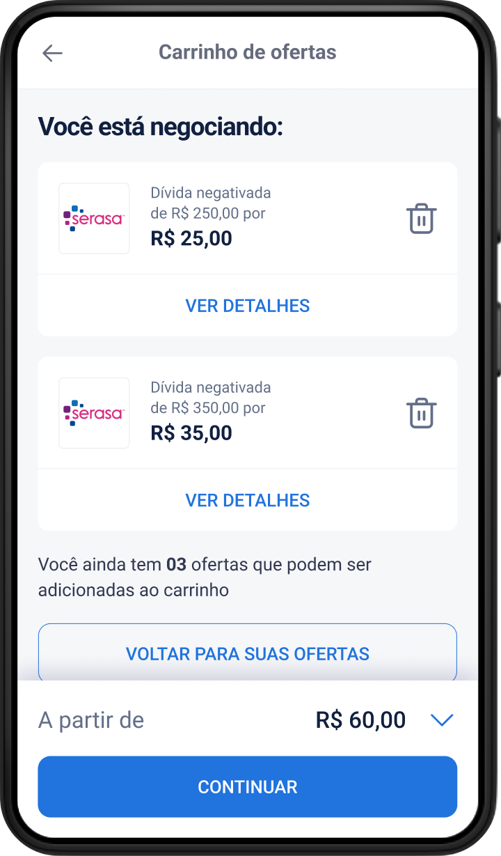 Passo 4 do Carrinho de Ofertas Serasa