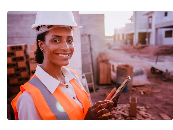 Retrato de uma mulher no canteiro de obras