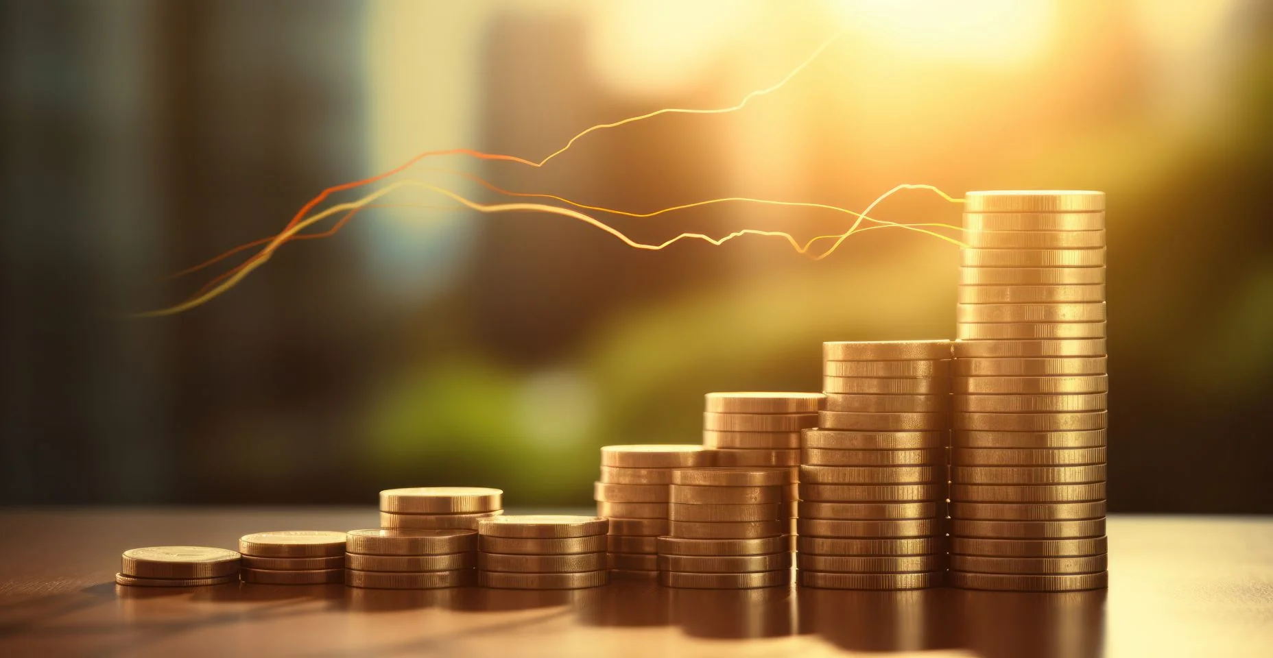Pilha de moedas de dinheiro crescente investimento gráfico. Finanças empresariais Economize dinheiro, meta, objetivo, financeiro, moeda, riqueza, economia, poupança, investimento, crescimento, finanças, seguro, inflação, gerado por IA
