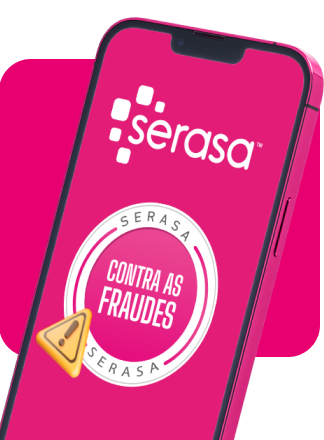 Celular mostrando a logo da serasa com um aviso " Serasa contra as fraudes"