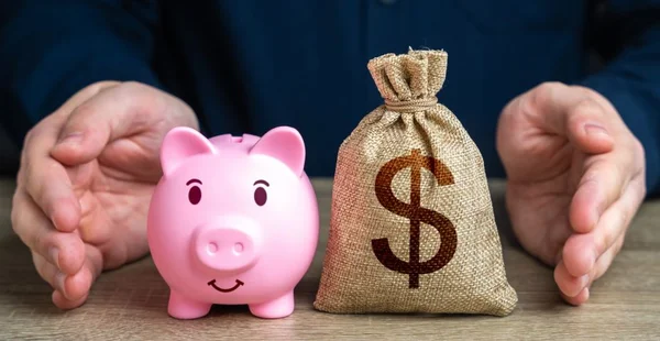 A poupança está protegida. Proteja o cofrinho e o saco de dinheiro em dólar. Segurança dos investimentos. Fundos de aposentadoria. Pare a inflação. Empréstimos com garantia e hipotecas. Orçamento de defesa. Segurança. Apoio social
