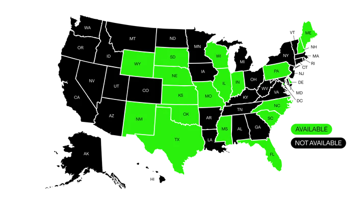map of availability where High Purity gummies can be shipped to