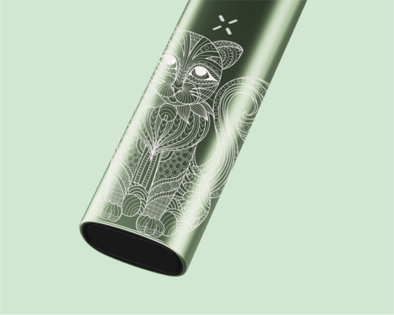 personalized PAX PLUS Sage device with an engraved cat