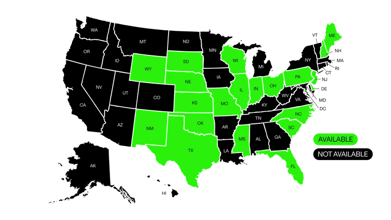 map of availability where High Purity gummies can be shipped to