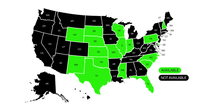 map of availability where High Purity gummies can be shipped to