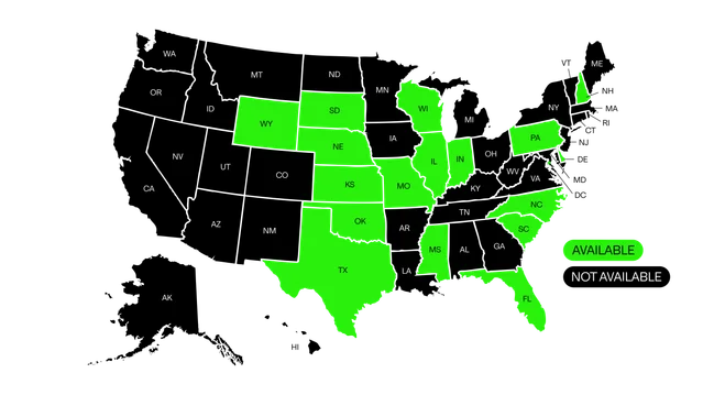 map of availability where High Purity gummies can be shipped to
