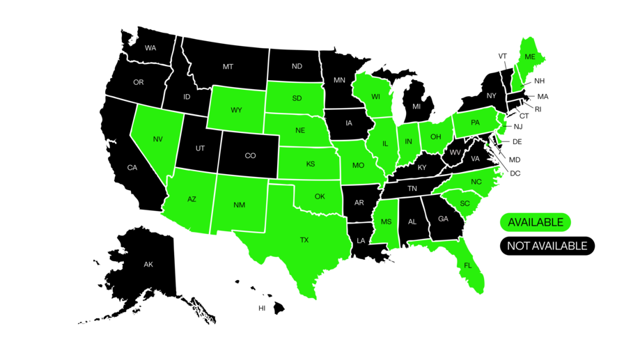 map of availability where High Purity gummies can be shipped to