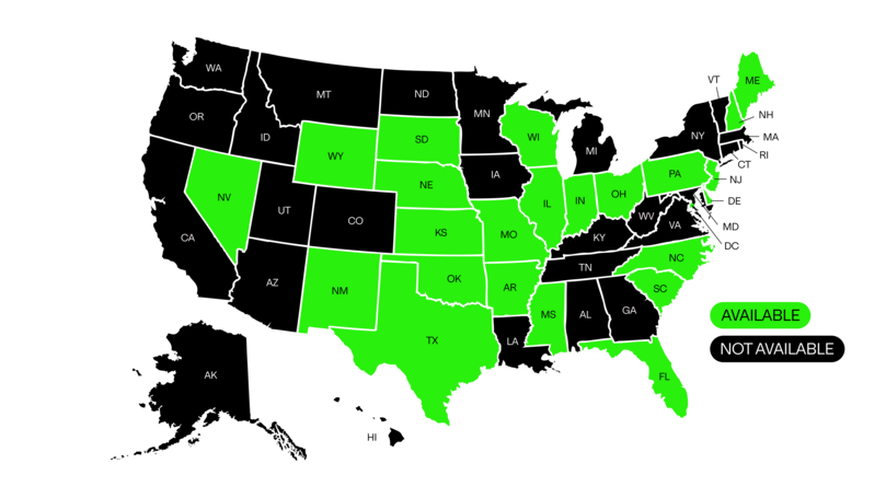 map of availability where High Purity gummies can be shipped to