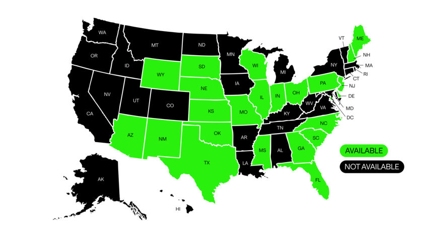 map of availability where High Purity gummies can be shipped to