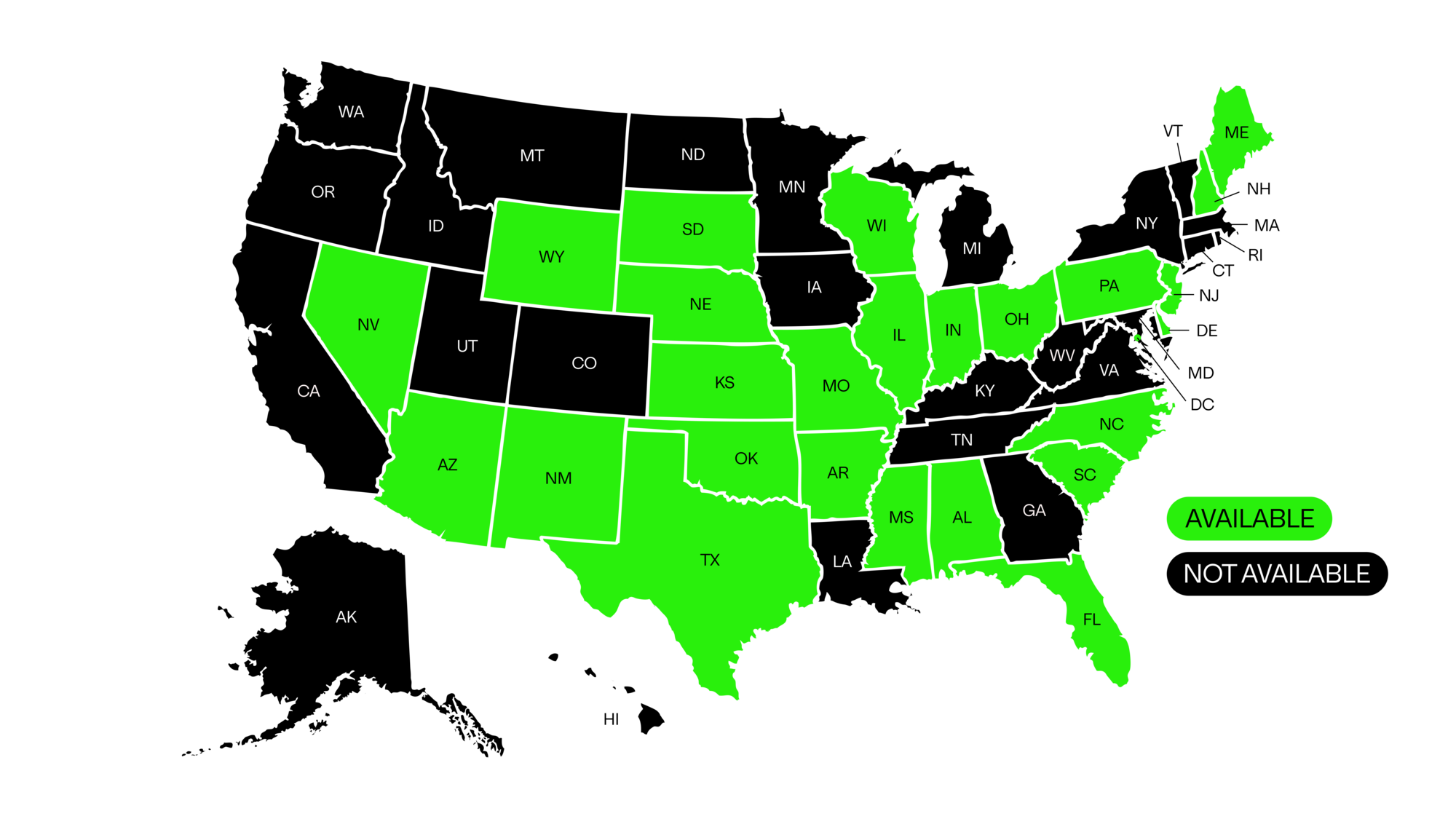 map of availability where High Purity gummies can be shipped to