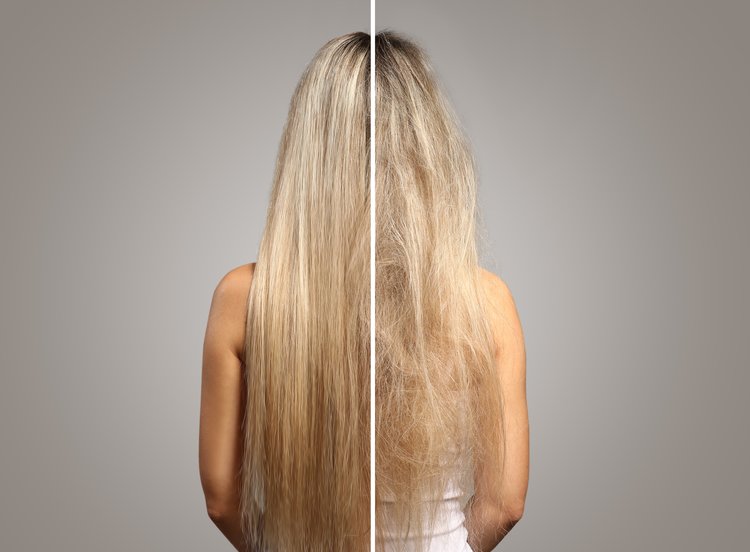 Woman's damaged winter hair healing