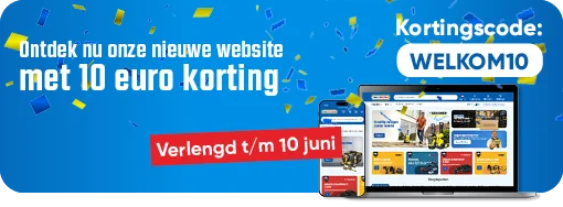 Toolstation promotiebanner voor €10 korting bij gebruik van de kortingscode WELKOM10
