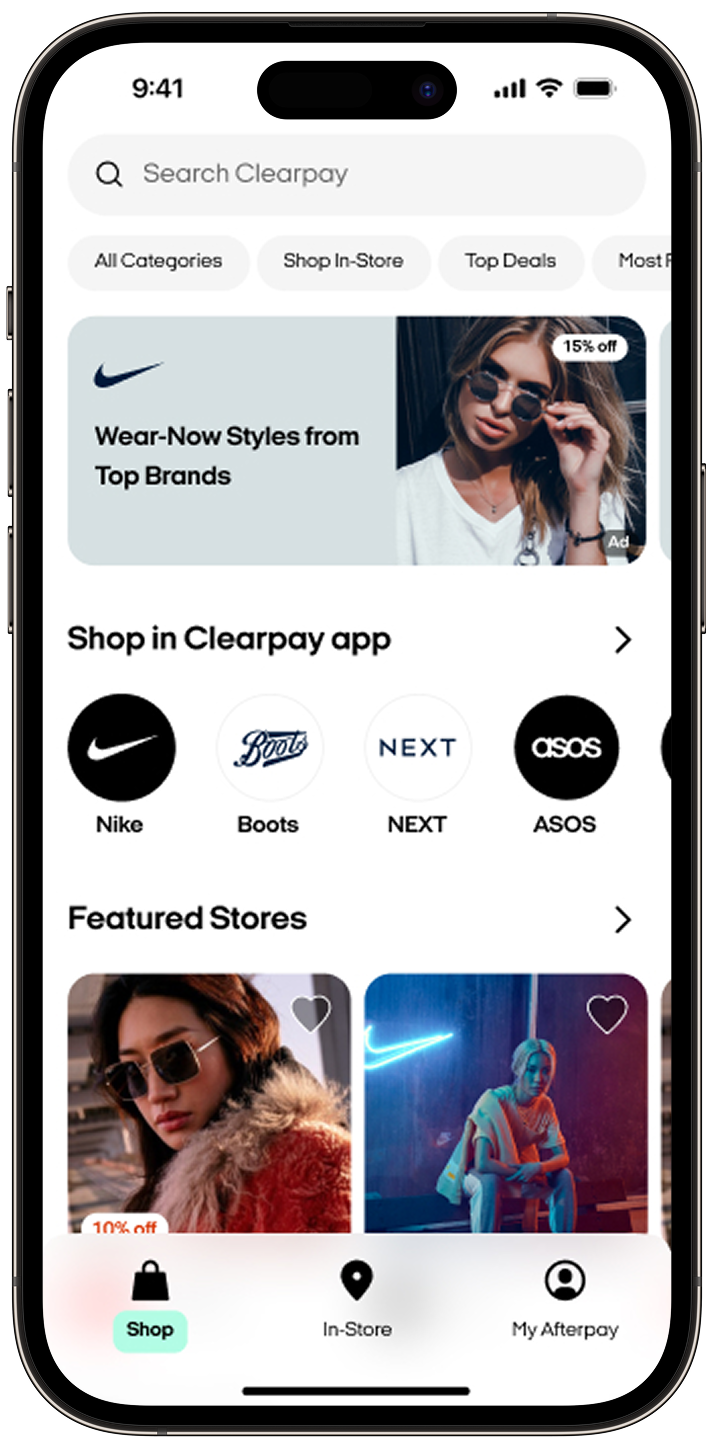 Clearpay app interface