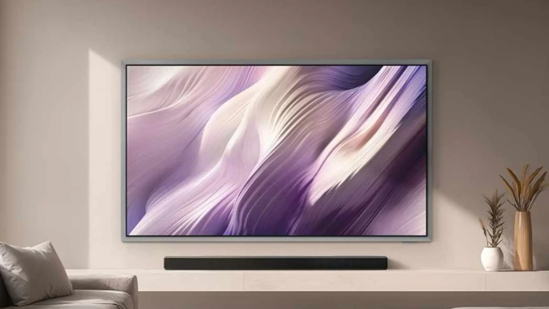Smart TV mit Soundbar an der Wand installiert