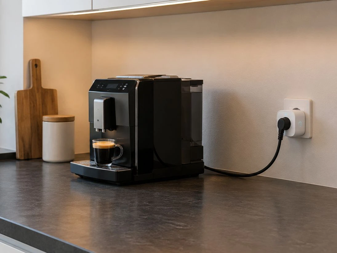 Kaffeemaschine eingesteckt in Smart Home Steckdose