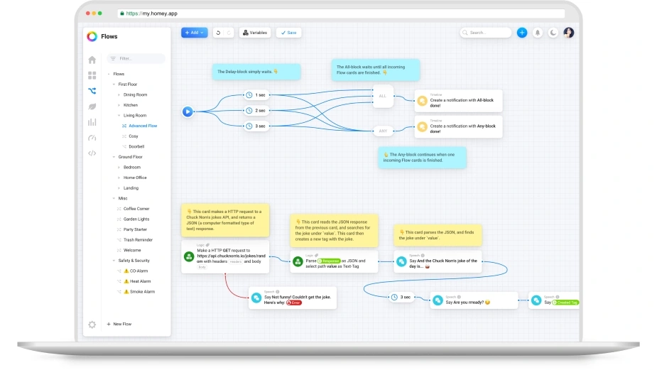 Advanced Flow wird in der Homey Web App kreiert