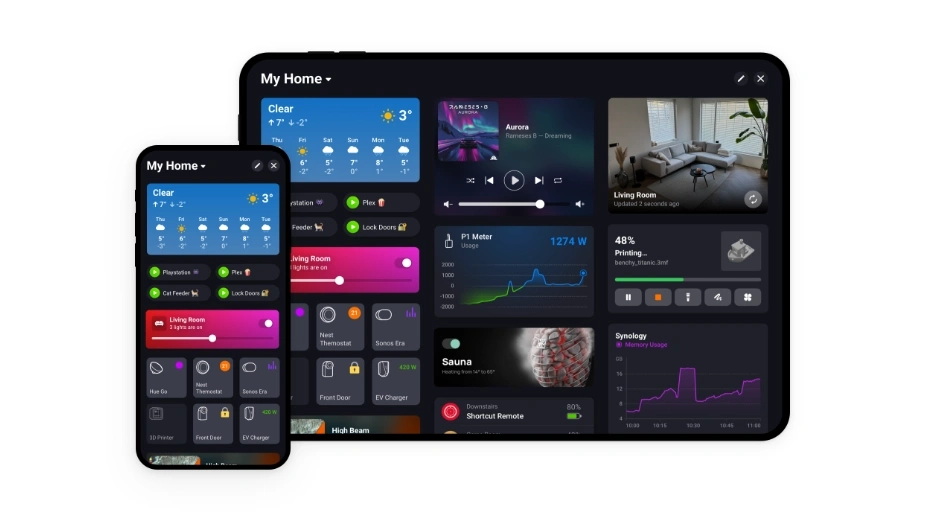 Homey Dashboards auf Smartphone und Tablet