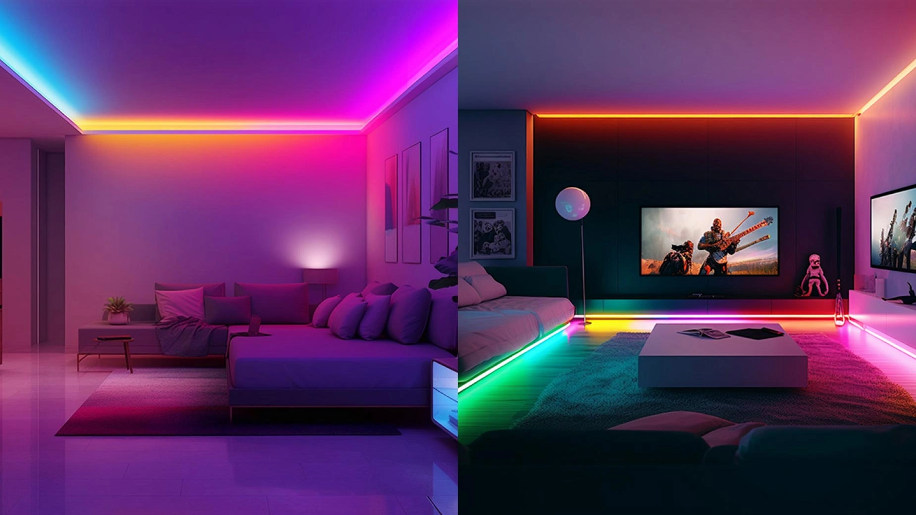 Aqara LED Streifen T1 in Wohnzimmer mit Farbverlauf