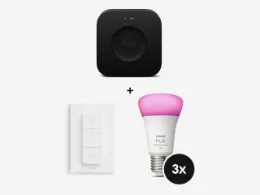 Philips Hue Starter Set - mit Bridge Pro und 3 White & Color Ambiance E27 Lampen - 1100lm + Dimmschalter